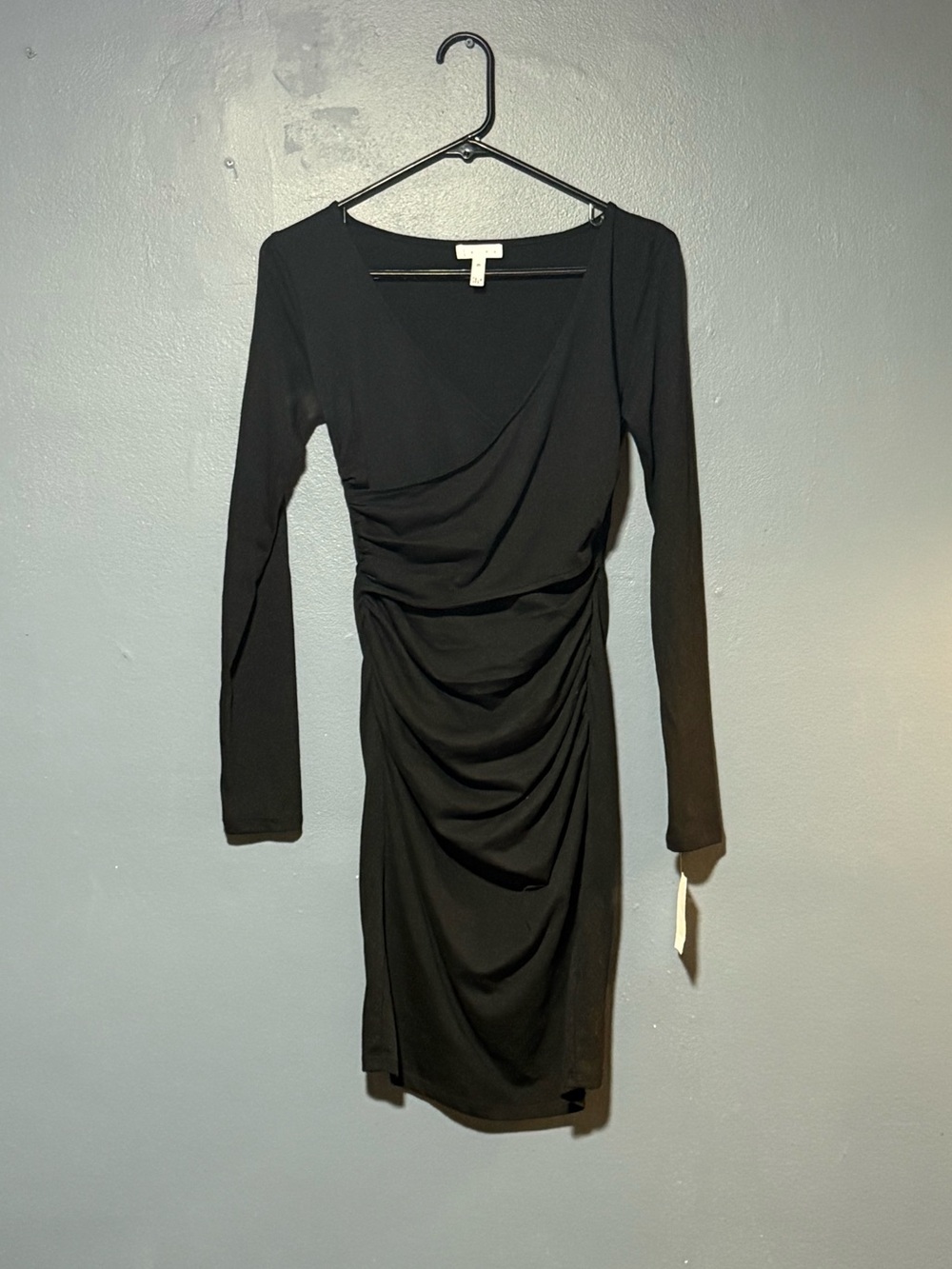 Leith Black Long-Sleeve Ruched Wrap-Front Dress XS NWT GORGEOUS!!!